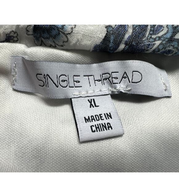 SINGLE THREAD WOMENS XLARGE TIERED FLORAL PRINTED GAUZE MAXI SKIRT BLUE WHITE - Picture 4 of 14